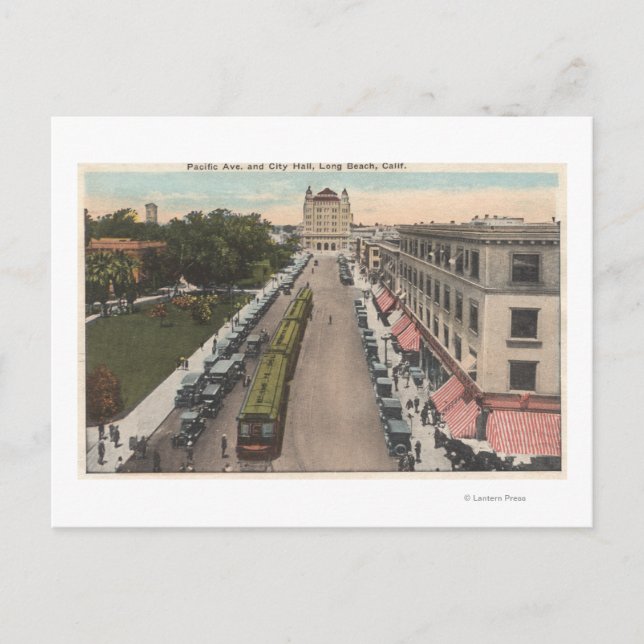 Aussicht auf die Pacific Avenue und das Rathaus Postkarte (Vorderseite)