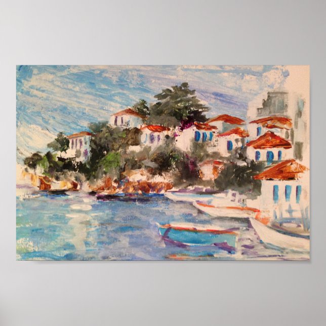 Aussicht auf die Seen von Skiathos Altem Hafen Poster (Vorne)
