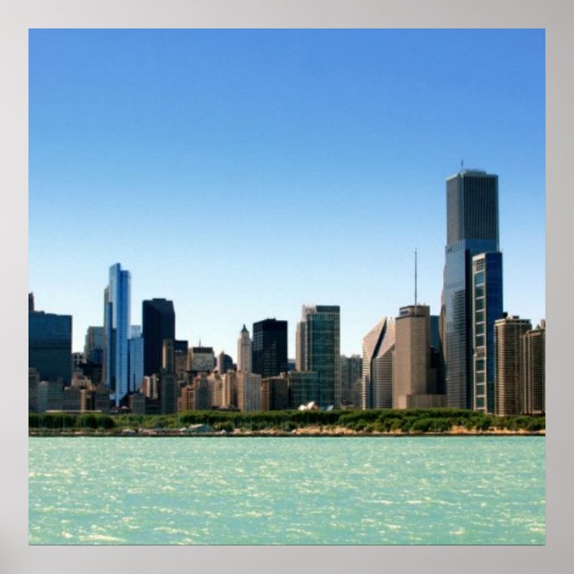 Aussicht auf die Skyline von Chicago am Lake Michi Poster (Vorne)