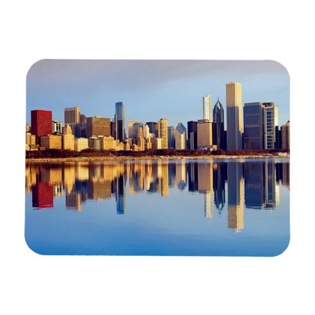 Aussicht auf die Skyline von Chicago mit Reflexion Magnet (Horizontal)