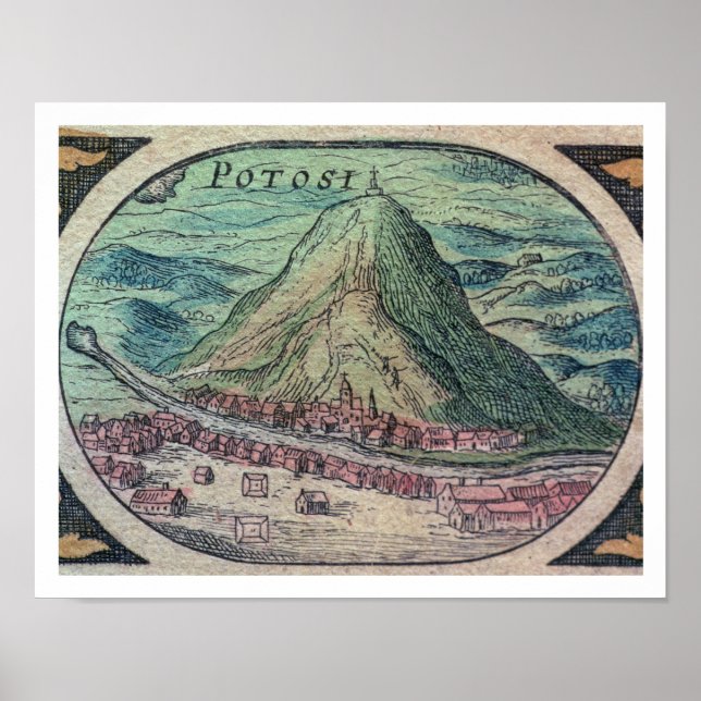 Aussicht auf die Stadt Potosi, Bolivien, mit ihrem Poster (Vorne)
