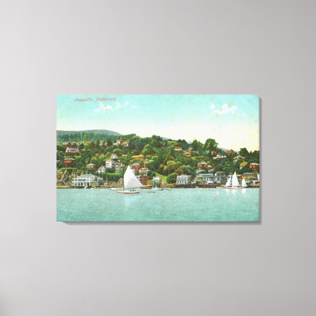 Aussicht auf die Stadt, Segelboote Leinwanddruck (Vorderseite)
