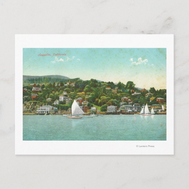 Aussicht auf die Stadt, Segelboote Postkarte (Vorderseite)