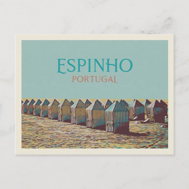 Aussicht auf die Strandhütten von Espinho, Portuga Postkarte (Vorderseite)