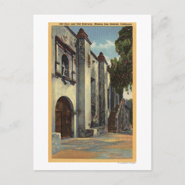Aussicht auf die Türen und die Treppe der Mission Postkarte (Vorderseite)