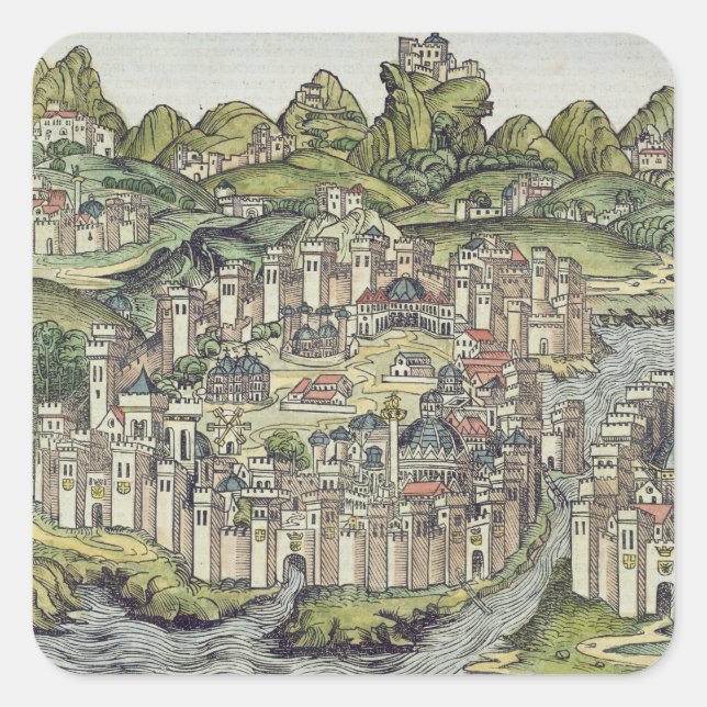 Aussicht auf die ummauerte Stadt Konstantinopel, v Quadratischer Aufkleber (Vorderseite)