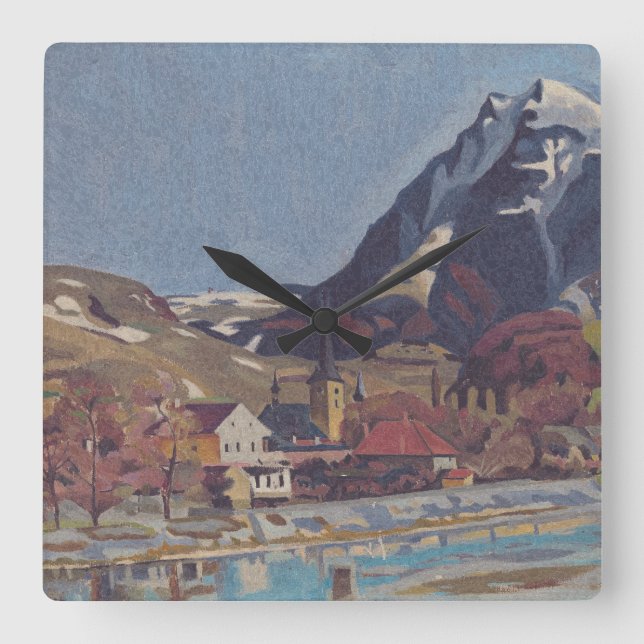 Aussicht auf Dolný Kubín von Arnold Peter Weisz Quadratische Wanduhr (Vorderseite)