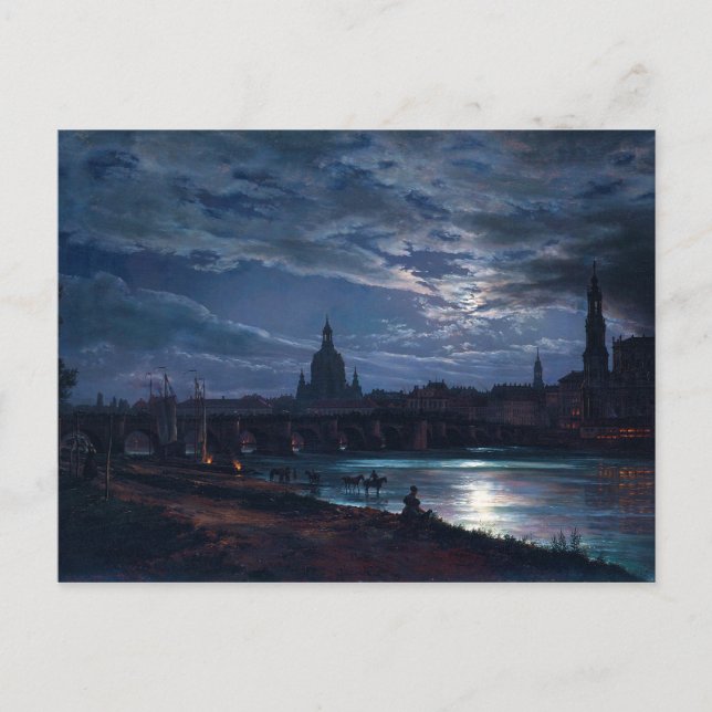Aussicht auf Dresden durch Mondlicht von Johan C D Postkarte (Vorderseite)