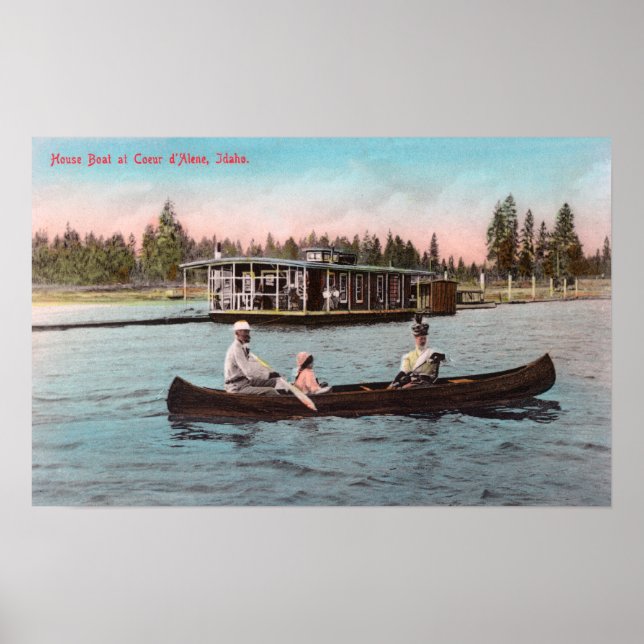 Aussicht auf ein Hausboot am See Poster (Vorne)