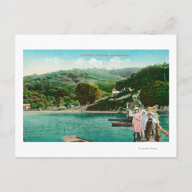 Aussicht auf eine Familie am See DockInverness, CA Postkarte (Vorderseite)