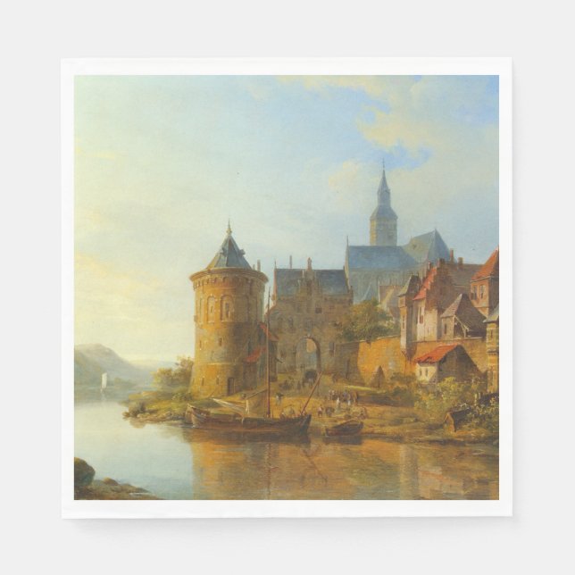Aussicht auf eine holländische Stadt am Rhein Serviette (Vorderseite)