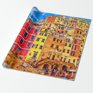 Aussicht auf farbenfrohe Häuser in Cinque Terre, I Geschenkpapier