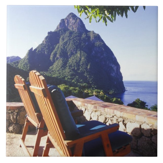 Aussicht auf Gros Piton vom Stonefield Anwesen Vil Fliese (Vorderseite)