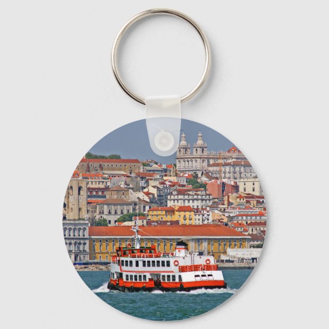 Aussicht auf Lissabon mit alter Fähre auf dem Flus Schlüsselanhänger (Vorderseite)