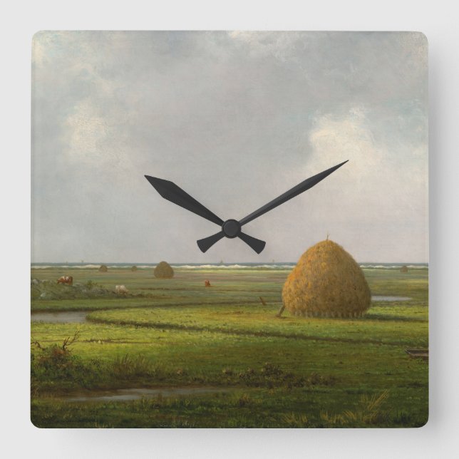 Aussicht auf Marshfield, 1876 von Martin Johnson H Quadratische Wanduhr (Vorderseite)
