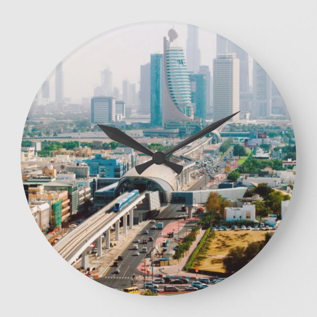 Aussicht auf Metrolinie und Wolkenkratzer Große Wanduhr (Vorderseite)