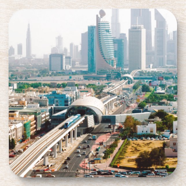 Aussicht auf Metrolinie und Wolkenkratzer Untersetzer (Vorderseite)