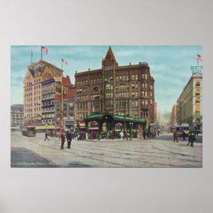 Aussicht auf Pergola auf dem Pioneer Platz Poster