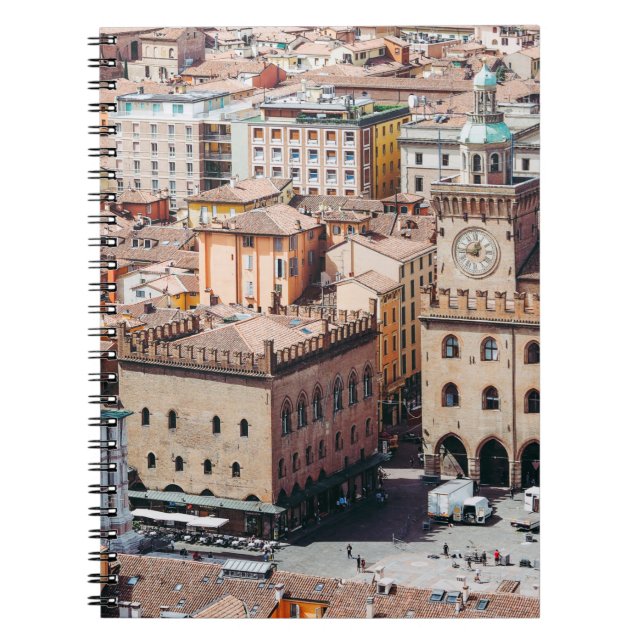 Aussicht auf Piazza Maggiore Platz und San Petr Notizblock (Vorderseite)
