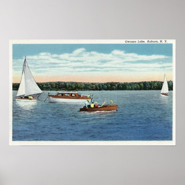 Aussicht auf Segel- und Motorboote am Owasco See Poster (Vorne)