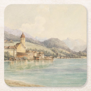 Aussicht auf St. Wolfgang am Wolfgangsee Carl Lafi Rechteckiger Pappuntersetzer