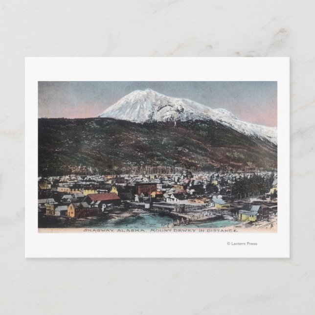 Aussicht auf Stadt und Berg DeweySkagway, AK Postkarte (Vorderseite)