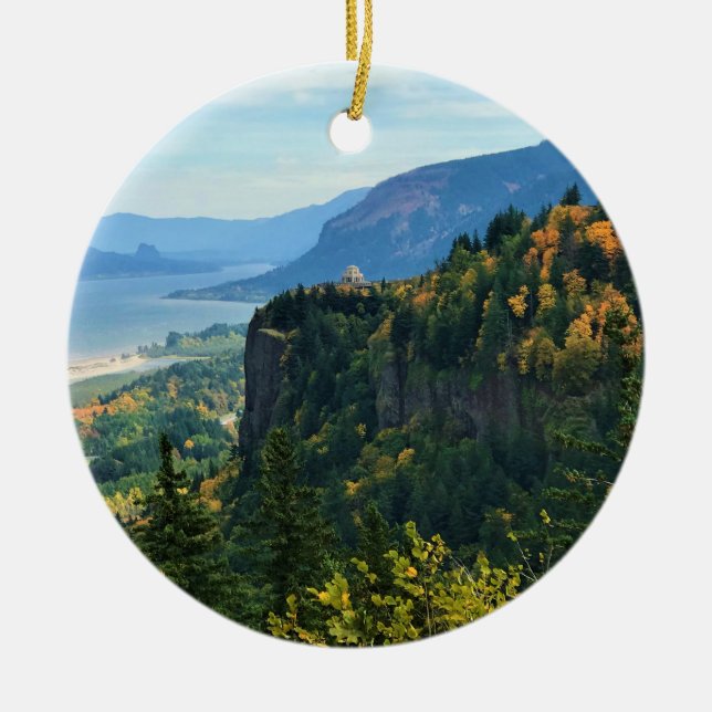 Aussicht auf Vista House, Columbia River, Oregon Keramik Ornament (Vorne)