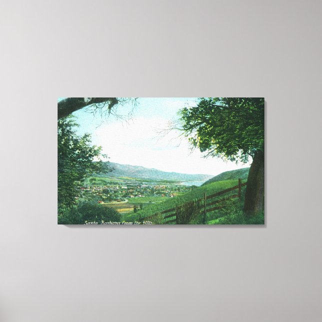 Aussicht aus der Luft von den Hügeln auf die Stadt Leinwanddruck (Vorderseite)