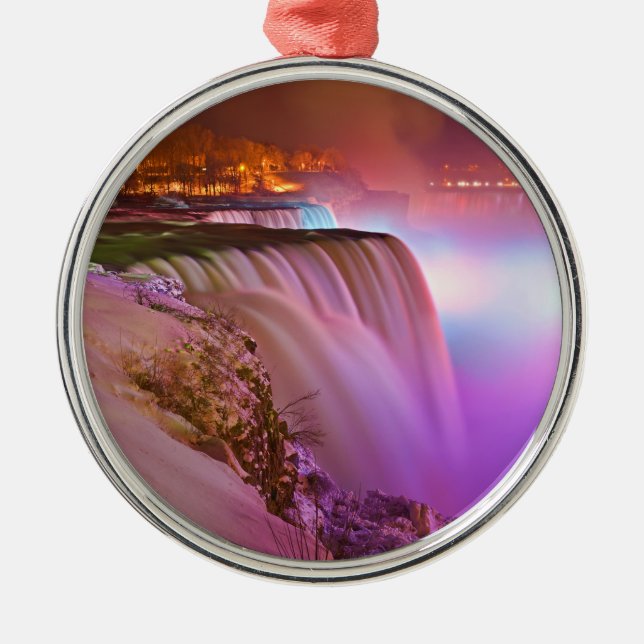 Aussicht-Punkt-Nachtansicht von Niagara- Silbernes Ornament (Vorne)