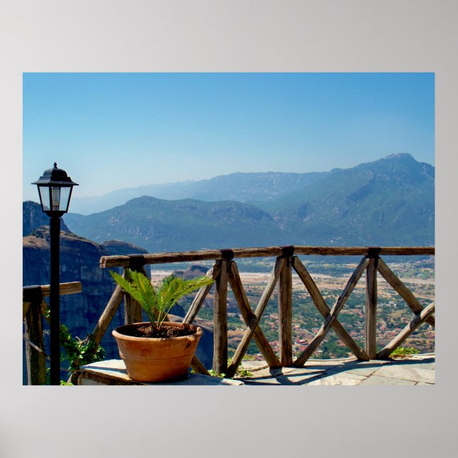 Aussicht vom Balkon in Meteora Griechenland Poster (Vorne)