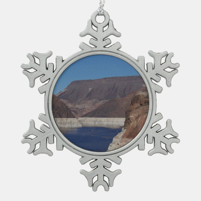 Aussicht vom Hoover-Staudamm 2016 Schneeflocken Zinn-Ornament (Vorderseite)