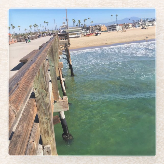 Aussicht vom Pier, Newport Beach, Kalifornien Glasuntersetzer (Vorderseite)