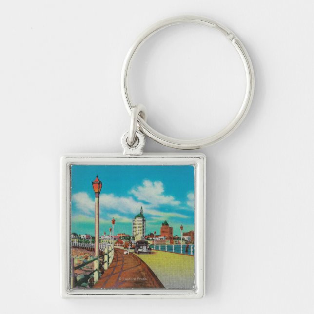 Aussicht vom Regenbogen-Pier, langer Strand Schlüsselanhänger (Vorne)