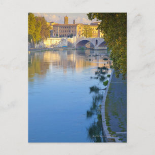 Aussicht von der Ponte Sisto Brücke des Tibers Postkarte