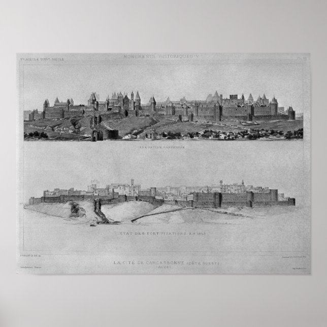 Aussicht von der Westseite auf Carcassonne Poster (Vorne)