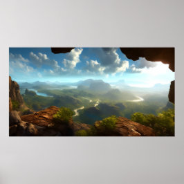 Aussicht von einer Klippe aus auf eine schöne Land Poster