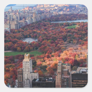 Aussicht von oben: Herbst im Central Park 01 Quadratischer Aufkleber