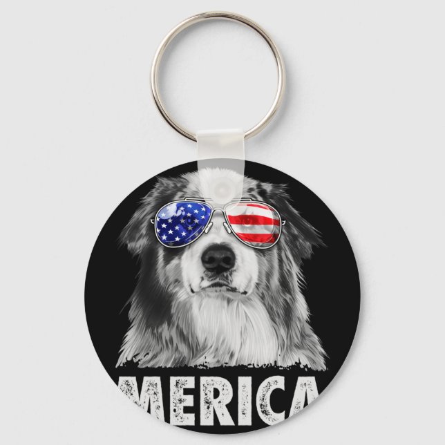 Aussie australian shepherd 4. Juli Merica Schlüsselanhänger (Vorderseite)