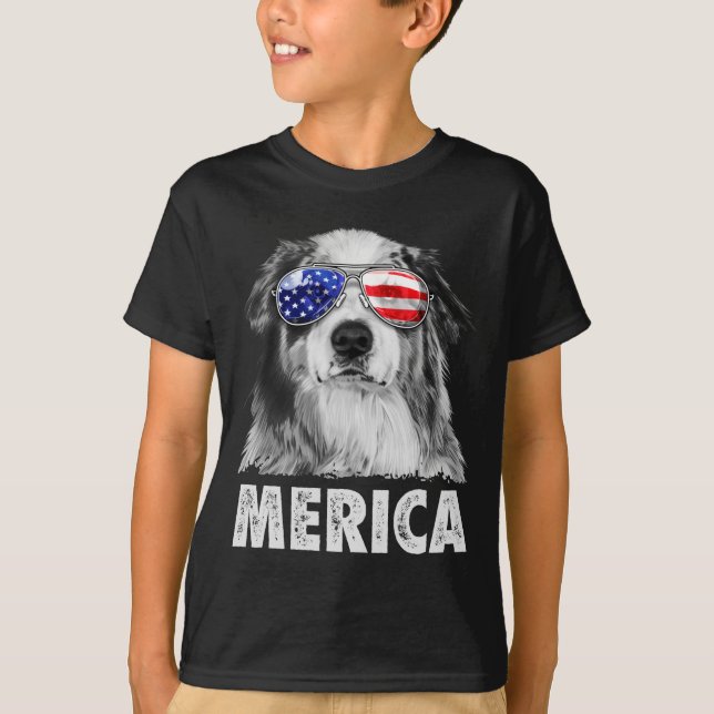 Aussie Australian Shepherd 4. Juli Merica T-Shirt (Vorderseite)