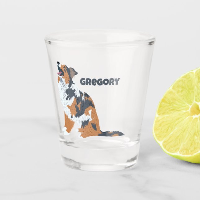 Aussie Australian Shepherd Dog Personalisiert Schnapsglas (Vorderseite)