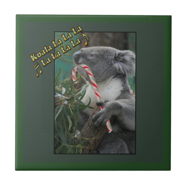 Aussie Christmas Koala mit Candy Cane Fliese (Vorderseite)