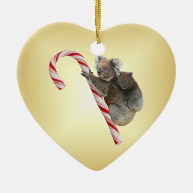 Aussie Christmas Koalas on Candy Cane Keramik Ornament (Vorne)