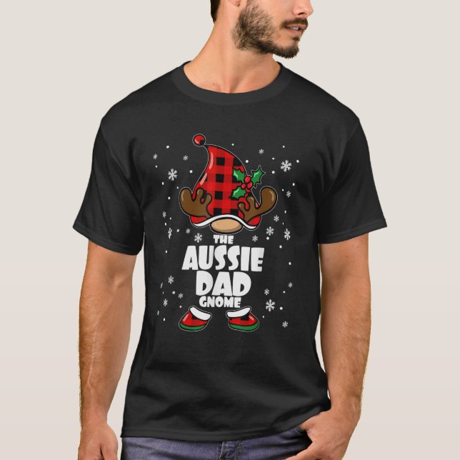 Aussie Dad Gnome Christmas Australian Shepherd Pap T-Shirt (Vorderseite)