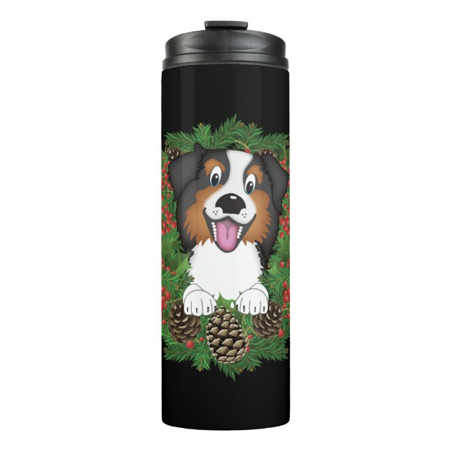 Aussie, Dog, Christmas, Holidays Thermosbecher (Vorderseite)