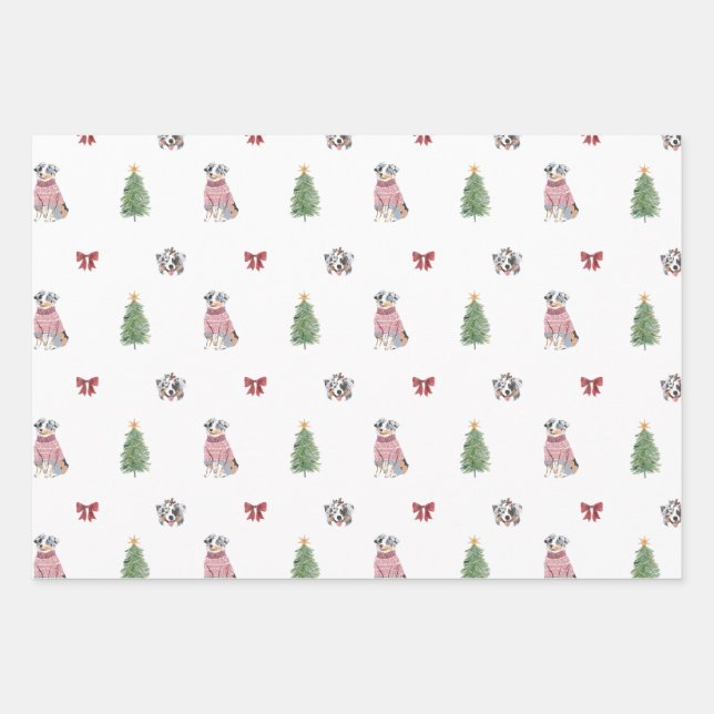 Aussie Dog Holiday Wrapping Paper Sheets Geschenkpapier Set (Vorderseite)