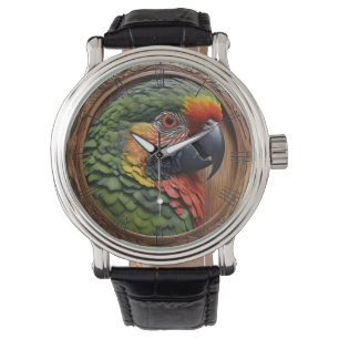 Aussie-Geist: Ein Lorikeet auf geschnitztem Holz Armbanduhr