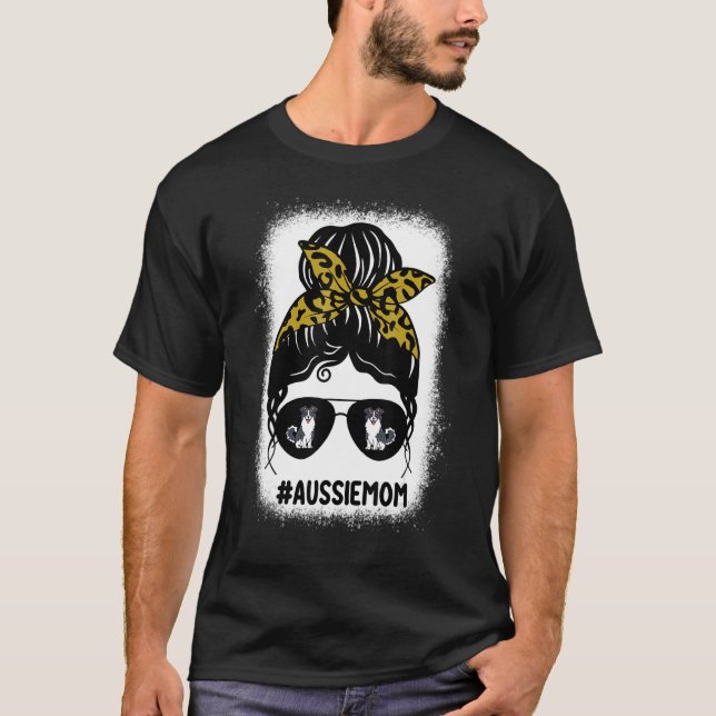Aussie Mama Messy Bun Hair Life Leopard Print Glas T-Shirt (Vorderseite)