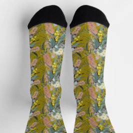 Aussie Native Bush Blooms Mustard Yellow Socken