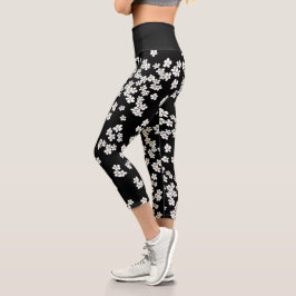 Aussie Noir et Blanc Daisies Capri Leggings