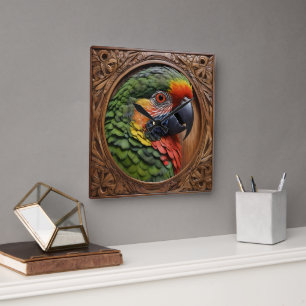 Aussie Spirit: Ein Lorikeet, das in geschnitztem H Quadratische Wanduhr
